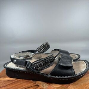 Alegria Verona Black Leather Beaded Wedge Sandals Women 40 VER-881C